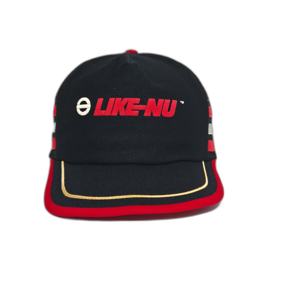 Like-Nu Vintage Trucker Hat | Made in USA | Black Red Racing Snapback Cap